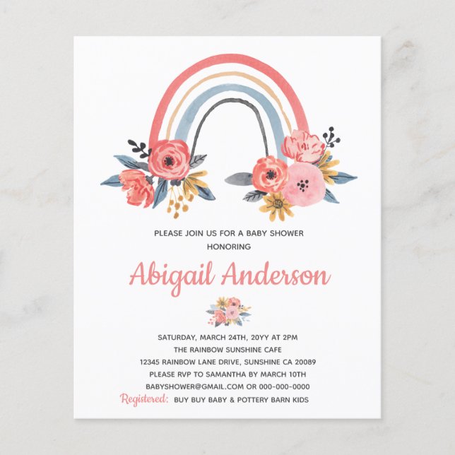 Billarddusche Rainbow Floral Baby Einladung (Vorderseite)