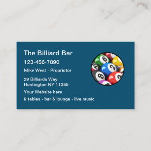 Billardhalle Cocktailbar Visitenkarte