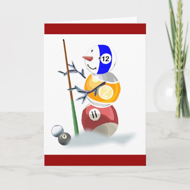 Billardkugel-Schneemann-Weihnachten Feiertagskarte (Vorderseite)