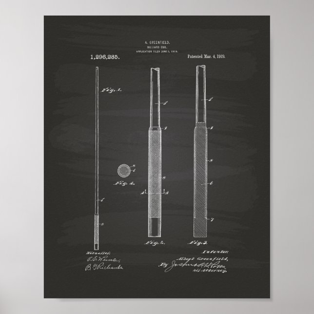 Billardqueue 1919 Patentkunst - Schultafel Poster (Vorne)