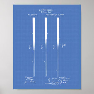 Billardqueues 1879 Patentkunst - Blaupause Poster