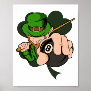 Billards Spieler Leprechaun St. Patrick's Day Pool Poster