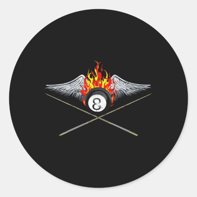 Billardspieler und 8 Ball Runder Aufkleber (Vorderseite)
