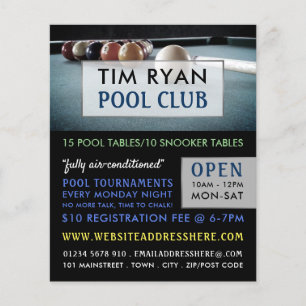 Billardtisch, Pool, Snooker Club Werbung Flyer