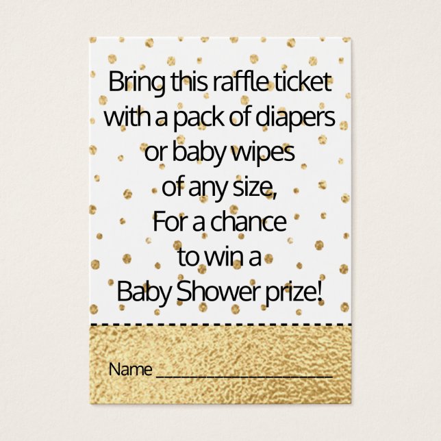 Billet baby shower Raffle / Pingouin pour bébé or (Devant)