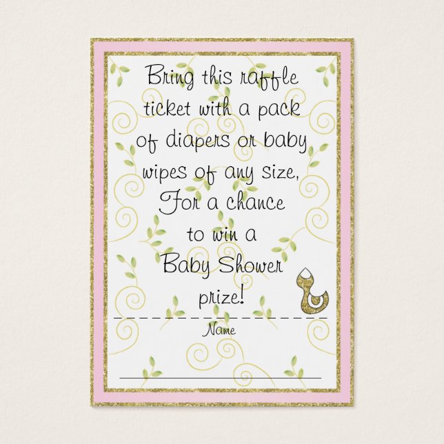 Billet baby shower Raffle/PINK/Oiseaux d'or (Devant)