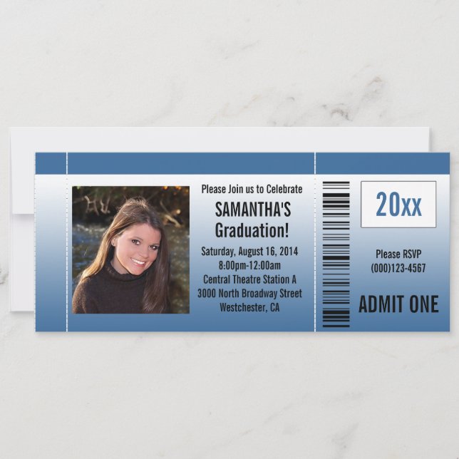 Billet Bleu de la fête de graduation Invitation av (Devant)