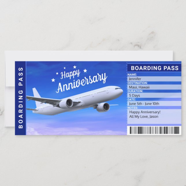 Billet cadeau Anniversaire de la carte d'embarquem (Devant)