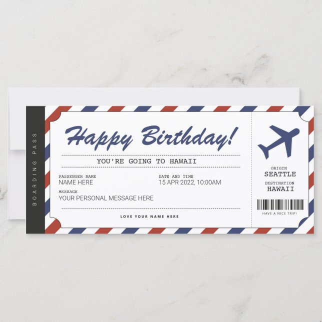 Billet cadeau de carte d'embarquement surprise (Devant)