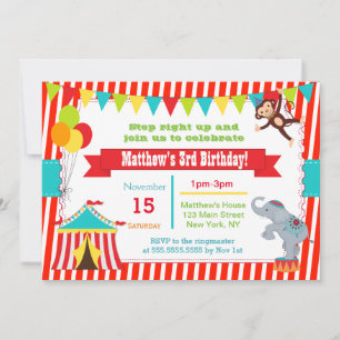Billet Carnaval Cirque Invitations de fête d'anniv