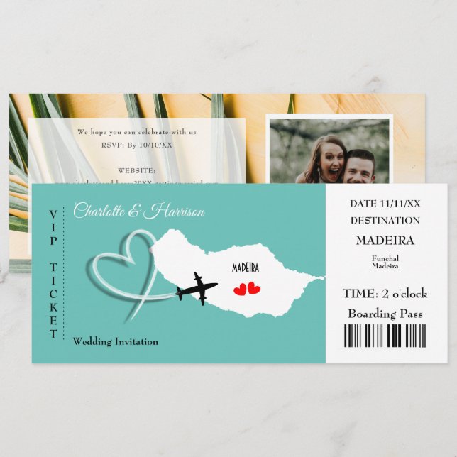 Billet Carte de Mariage Destination Madère Carte d (Devant / Derrière)