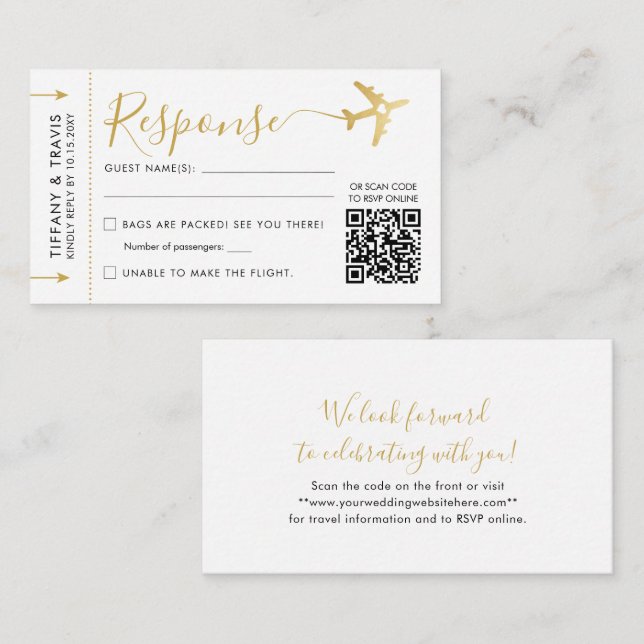 Billet Carte d'embarquement Mini QR RSVP Écriture  (Devant / Derrière)