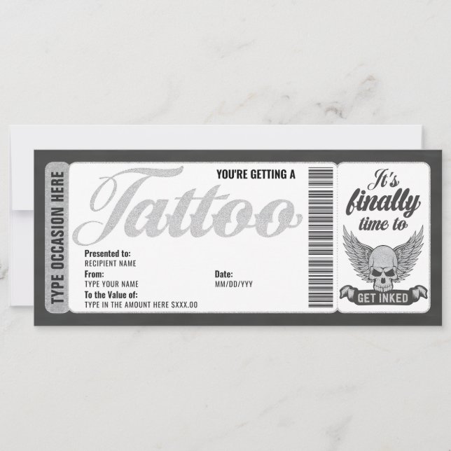 Billet Chèque Cadeau Carte Cadeau Tatouage de Crân (Devant)