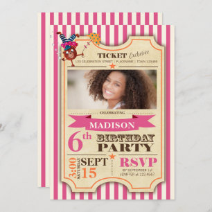 Billet Circus   Fille d'anniversaire   Invitation 
