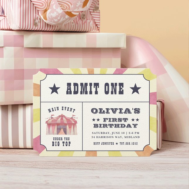 Billet Cirque vintage Anniversaire Fête Invitation (Créateur téléchargé)