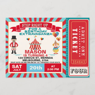 Billet d'anniversaire Boys Circus Invitation de fê