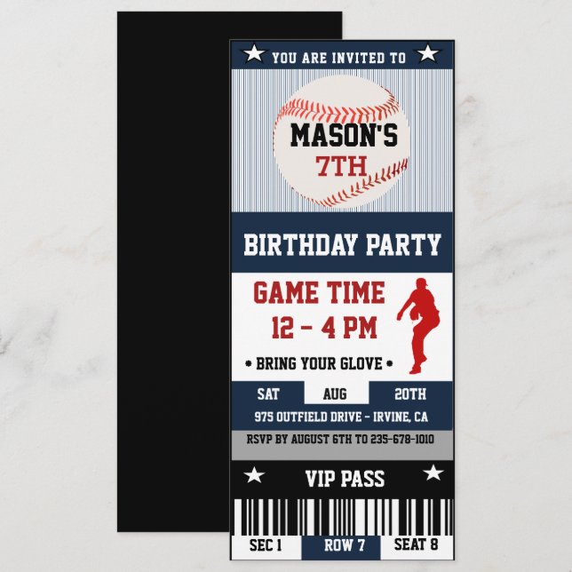 Billet d'anniversaire de baseball Invitation (Devant / Derrière)
