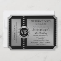 Billet d'anniversaire en argent noir Invitation