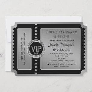 Billet d'anniversaire en argent noir Invitation
