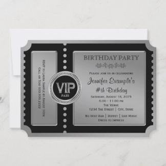 Billet d'anniversaire en argent noir Invitation
