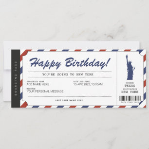 Billet d'avion surprise voyage à New York Carte d'