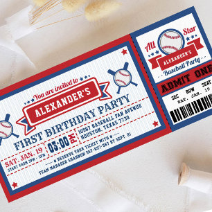 Billet de baseball Pass Anniversaire Invitation Bl