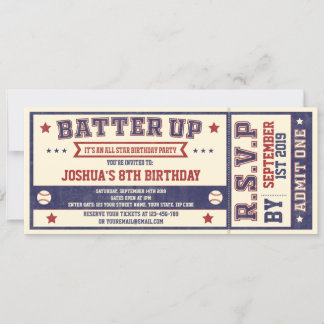 Billet de baseball vintage Invitation d'anniversai