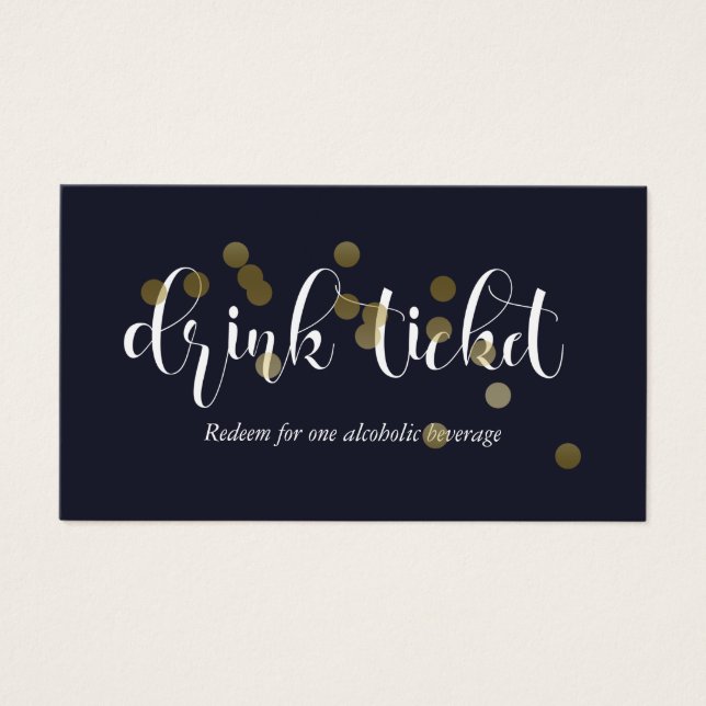 Billet de boisson Midnight Blue & Gold Confetti (Devant)