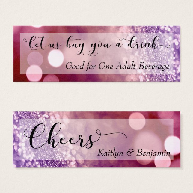 Billet de Boisson Mini Ombre Rouge Violet Script (Devant & derrière)