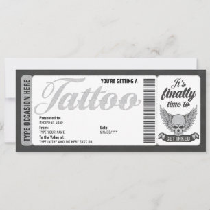 Billet de bon de crâne tatoué Carte Cadeau Ticket 