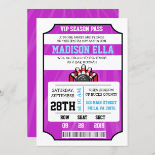 BILLET DE BOWLING Bar Bat mitzvah Invitation