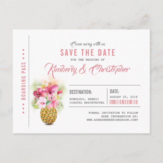 Billet de carte d'embarquement pour ananas de plag (Devant)