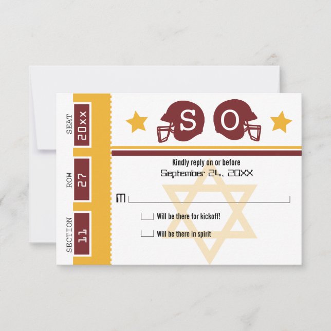 Billet de football Bar Mitzvah RSVP (Devant)