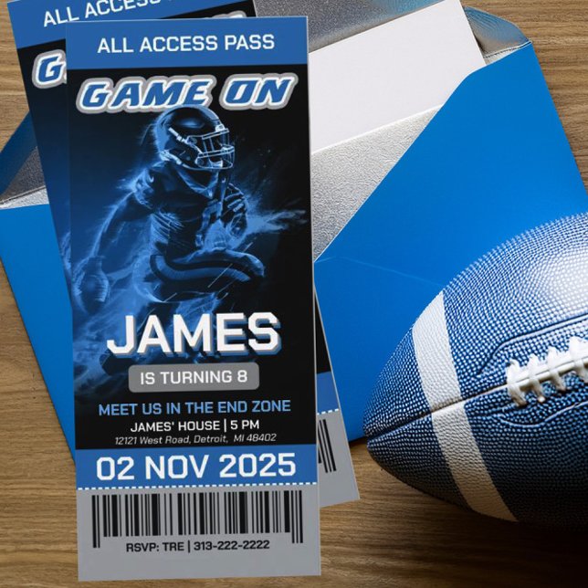 Billet de football bleu et argent Invitation (Créateur téléchargé)