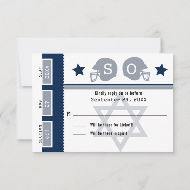Billet de football RSVP Navy Blue Grey Bar Mitzvah (Devant)