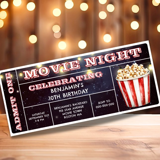Billet de la nuit de cinéma Invitation d'anniversa (Créateur téléchargé)