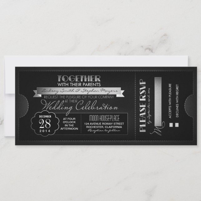 billet de mariage vintage invitation noir (Devant)