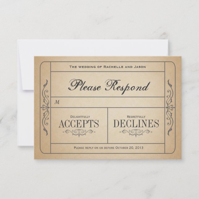 Billet de mariage vintage RSVP (Devant)