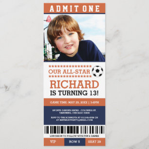 Billet de soccer orange et marine Invitations d'an
