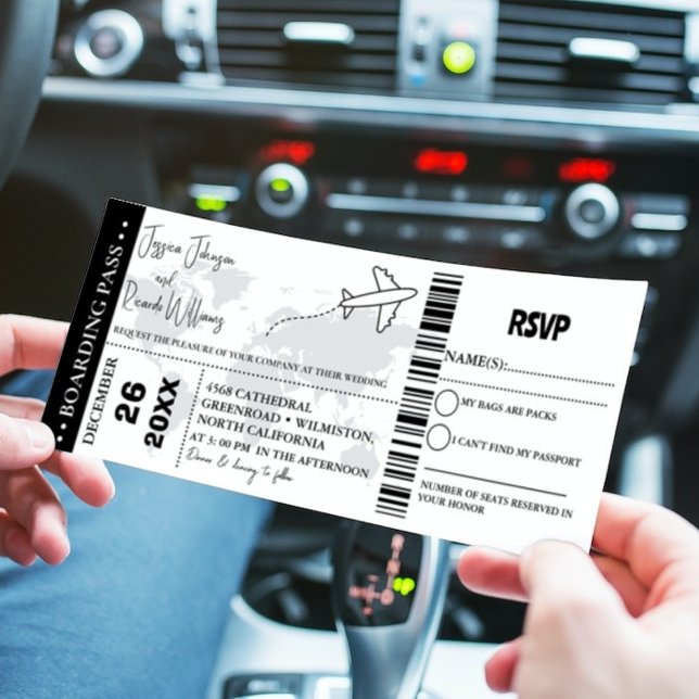 Billet d'embarquement Faire-part de mariage noir (Créateur téléchargé)