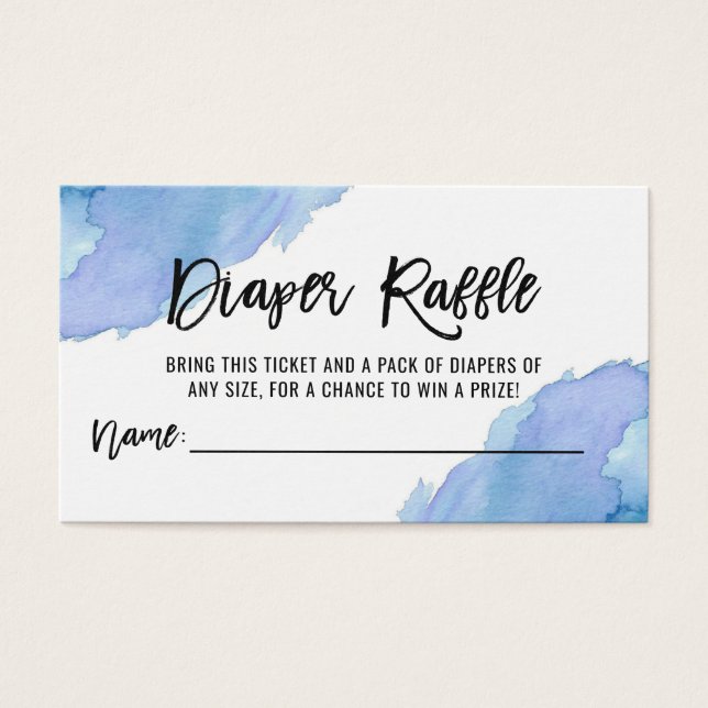 Billet DIAPER RAFFLE Aquarelle Baby shower bleu (Devant)