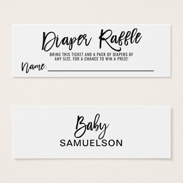 Billet DIAPER RAFFLE Baby shower noir blanc (Devant & derrière)