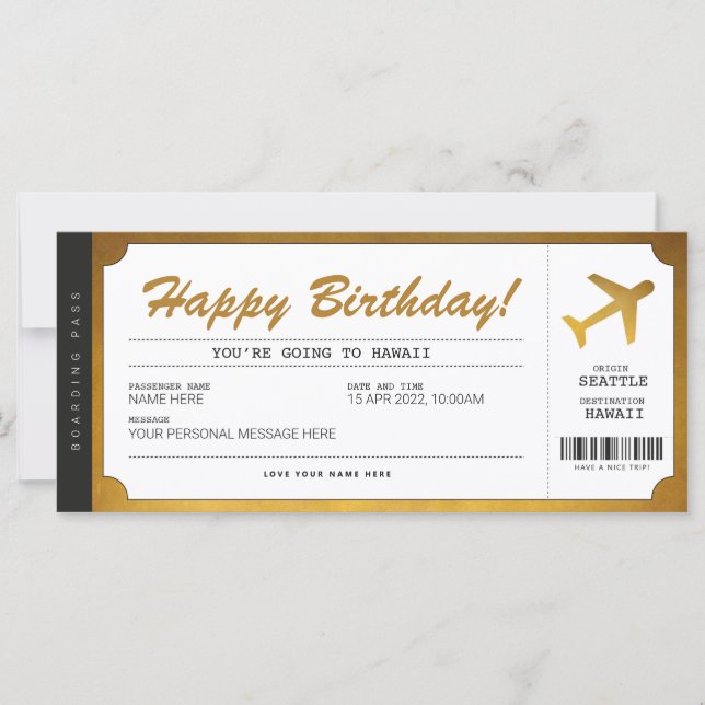 Billet d'or de la carte d'embarquement surprise (Devant)
