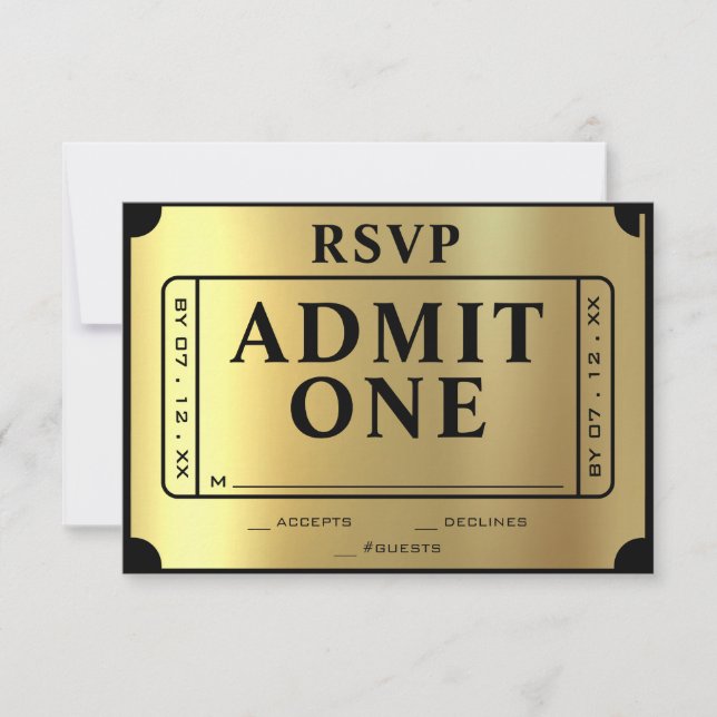 Billet d'or Noir & Or Mariage RSVP (Devant)