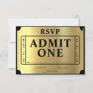 Billet d'or Noir & Or Mariage RSVP