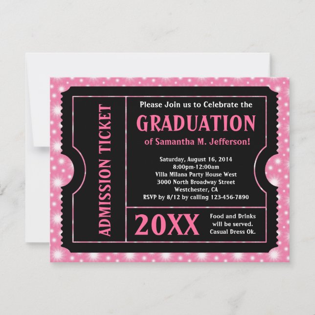 Billet Invitation de la fête de graduation rose no (Devant)