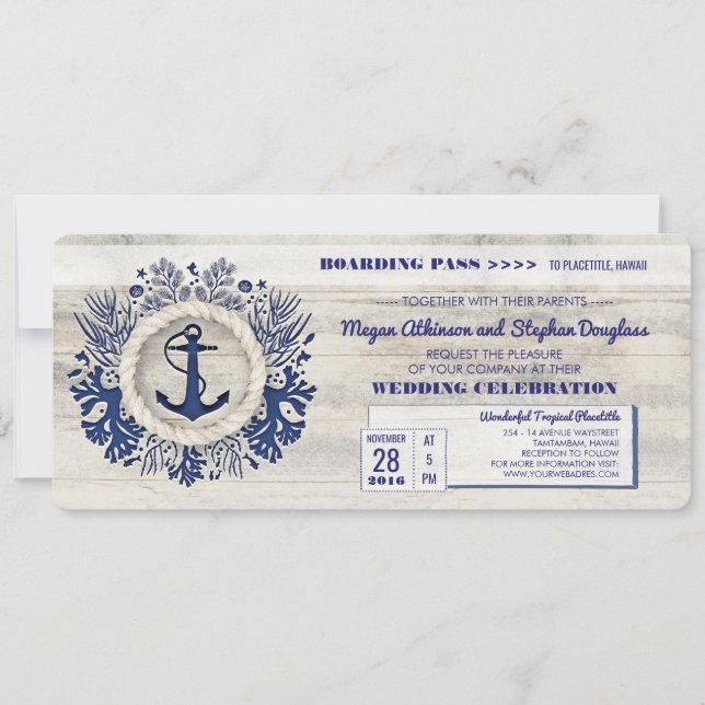 Billet Mariage de carte d'Ancre nautique de la Mar (Devant)