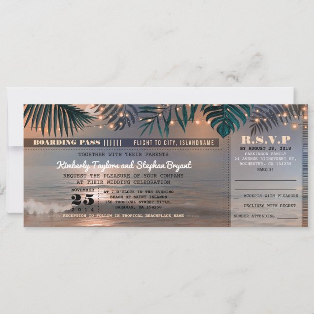 Billet Mariage de la carte d'embarquement Tropical (Devant)