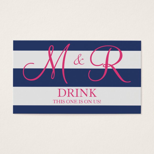 Billet Mariage de Monogramme bleu marine et rose (Devant)