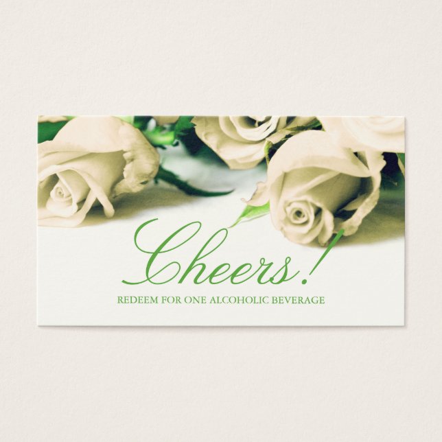 Billet Mariage Romantique Roses Blanches Boire (Devant)